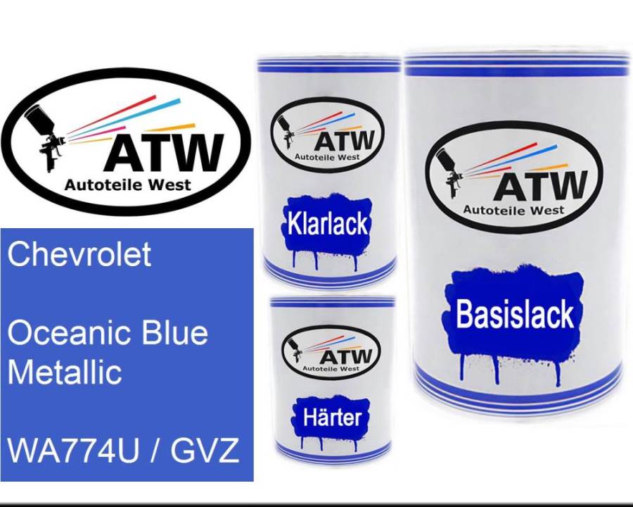 Chevrolet, Oceanic Blue Metallic, WA774U / GVZ: 500ml Lackdose + 500ml Klarlack + 250ml Härter - Set, von ATW Autoteile West.